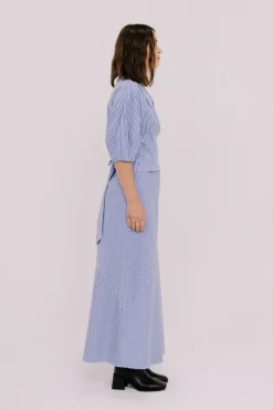 Annie - Lydia Wrap Blouse - Blue stripe
