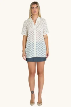 LAST ONE | Find Me Now - Harmony Checkered Mesh Button Down - White Noise