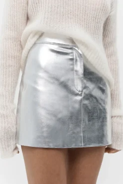 LAST ONE | Friend of Audrey - Musier Leather Mini Skirt - Silver