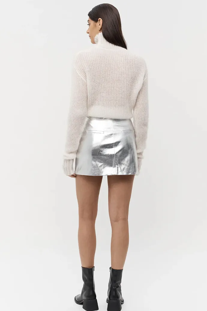 LAST ONE | Friend of Audrey - Musier Leather Mini Skirt - Silver