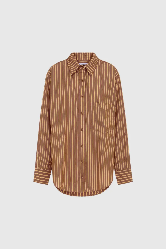LAST ONE | ROWIE - Ramona Stripe Long Sleeve Shirt - Tan Stripe