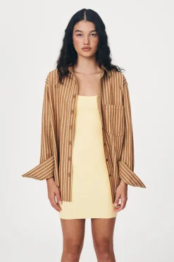 LAST ONE | ROWIE - Ramona Stripe Long Sleeve Shirt - Tan Stripe