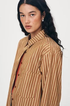 LAST ONE | ROWIE - Ramona Stripe Long Sleeve Shirt - Tan Stripe