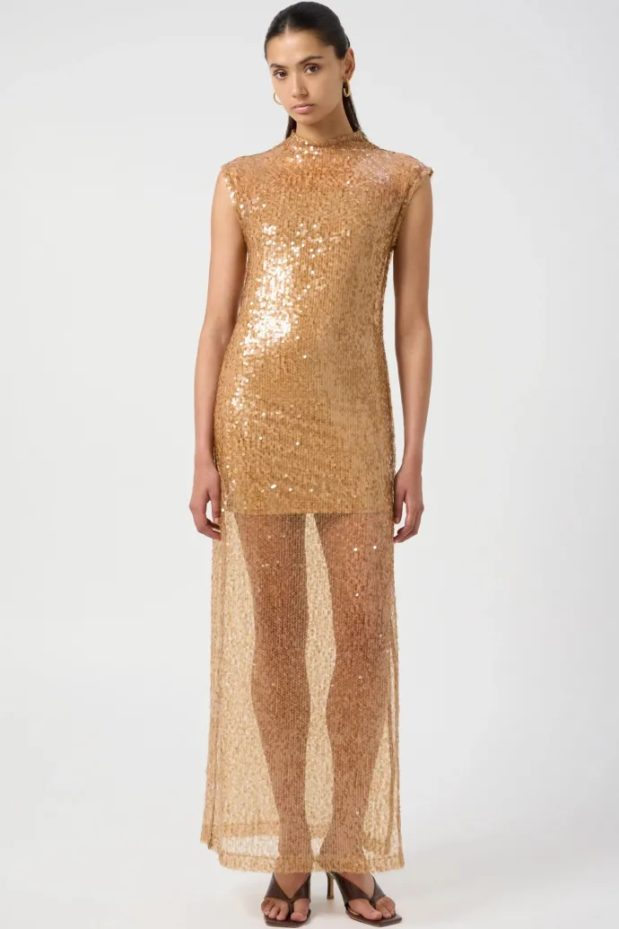 LAST ONE | Third Form - Reflection Sequin Maxi Dress - Honey