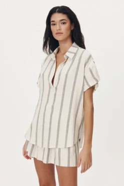 ROWIE - Juni Blouse - Natural & Black Stripe