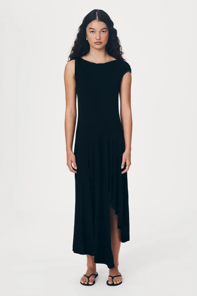 ROWIE - Lorna Drape Midi Dress - Noir