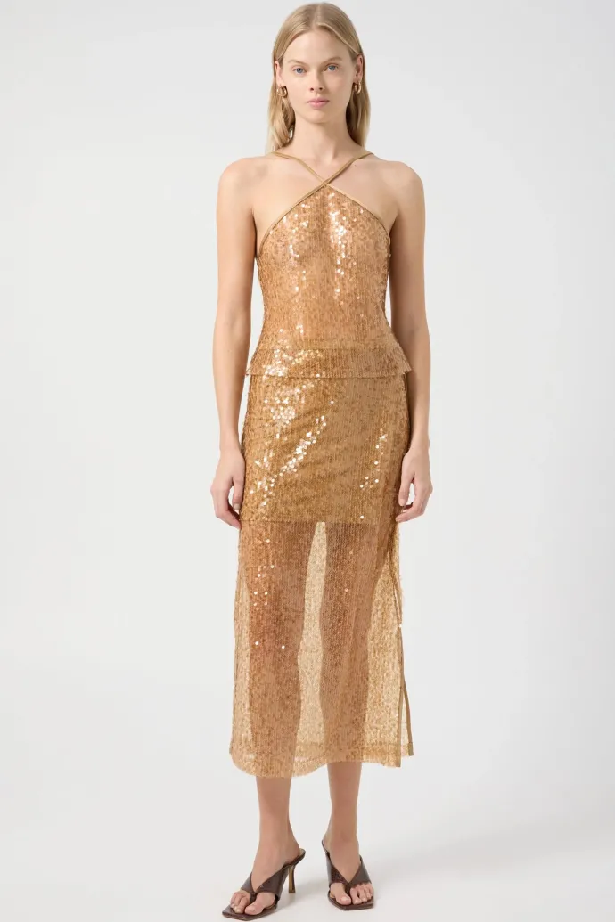 Third Form - Reflection Sequin Midi Skirt - Honey