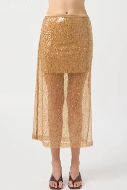 Third Form - Reflection Sequin Midi Skirt - Honey