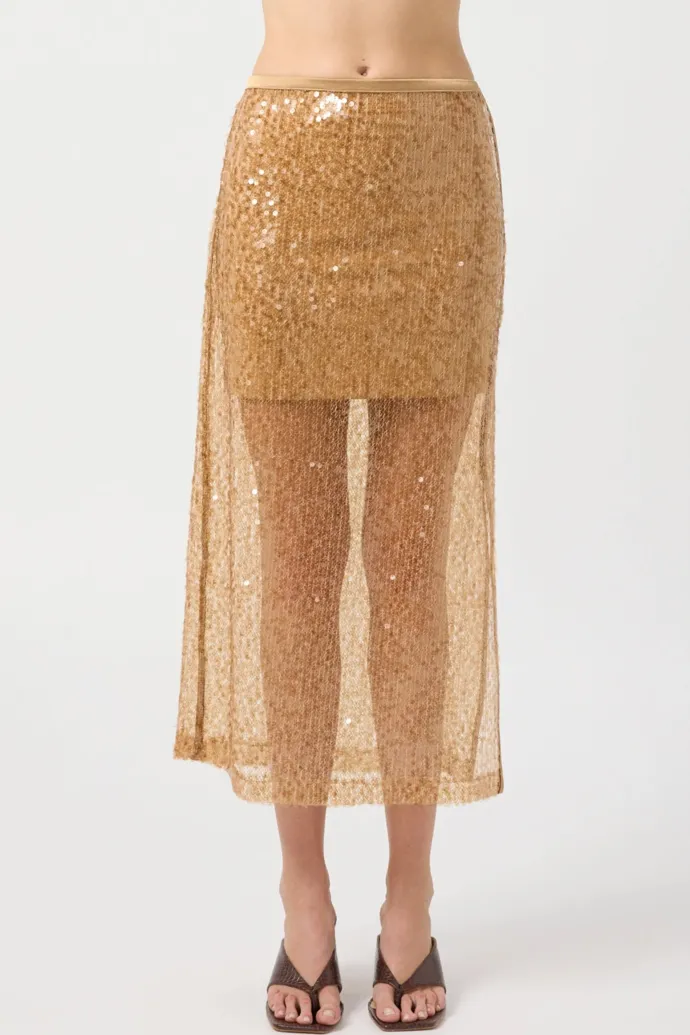 Third Form - Reflection Sequin Midi Skirt - Honey
