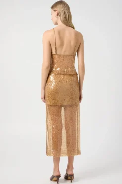 Third Form - Reflection Sequin Midi Skirt - Honey